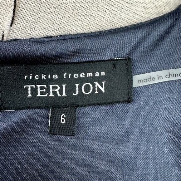 Teri Jon Navy Blue Metallic Short Sleeve Round Neck Sheath Dress Womens‎ Size 6 - Picture 5 of 9